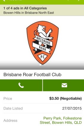 Brisbane Roar as advertised "for sale" on Gumtree.