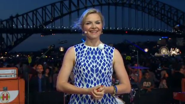 Justine Clarke hosting the family segment of ABC's New Year's Eve coverage.
