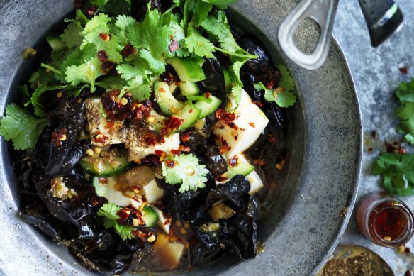 Neil Perry's stir-fried silken tofu with black vinegar.