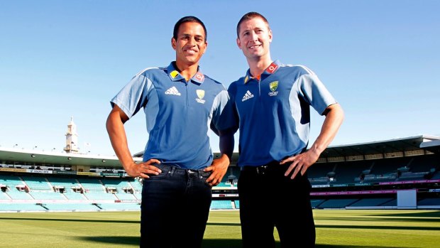 Glory days: Michael Clark and Usman Khawaja before Khawaja's Test debut in 2010.
