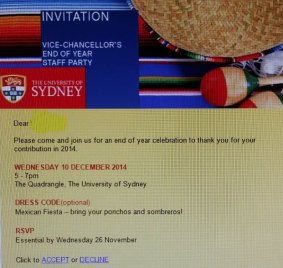 Changed: The invite to the Mexican-themed party at Sydney University. 