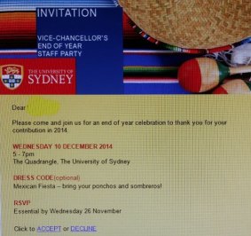 The invite to the Mexican-themed party at Sydney University. 
