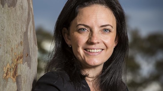 SMH News. Portrait of Emma Husar Member for Lindsay, who recently had her knee reconstructed. Pictured near her home in Penrith on July 19, 2016 in Sydney Australia. Photo by Anna Kucera.