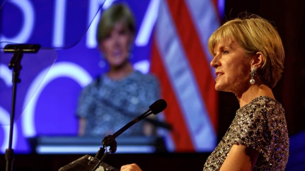 Foreign Minister Julie Bishop delivers a speech at the American Australian Association Australia Day gala in New York, last month.