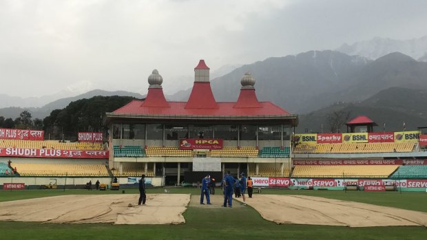 Result wicket: The pitch at Dharamsala, two days before the start of the deciding fourth Test between Australia and India.