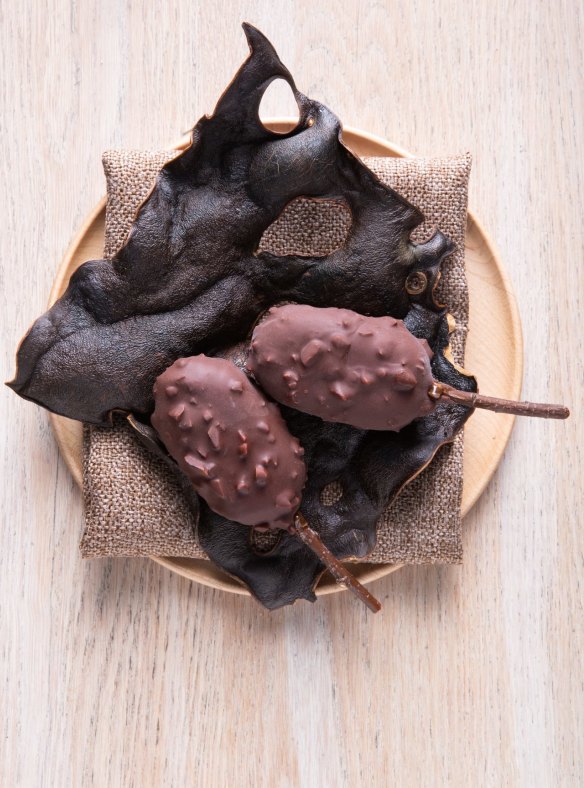 Daintree Rainforest dark chocolate-dipped ice-creams with bunya nut centres.
