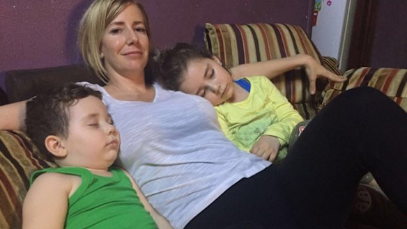 Sally Faulkner with her two children Lahala, 6, and Noah, 4, in Beirut after the child recovery operation.