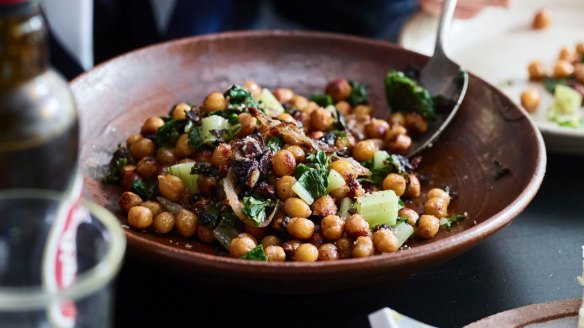 Spiced chickpeas and spinach.