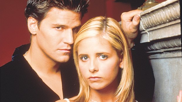 David Boreanaz and Sarah Michelle Gellar in Buffy.