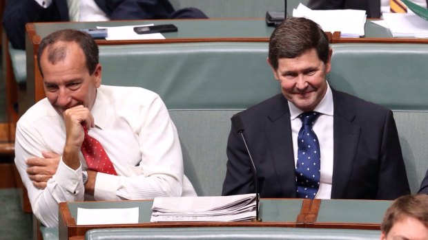 Mal Brough, left, with Kevin Andrews in Parliament last year. 
