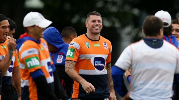 Second chance: Shaun Kenny-Dowall joins the Newcastle Knights at a training session on Wednesday.