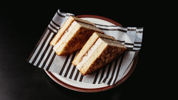 The Vegemite sandwich, a banana ice-cream sandwich with Vegemite caramel, is one of the hit dishes at Bar Heather, Byron Bay.