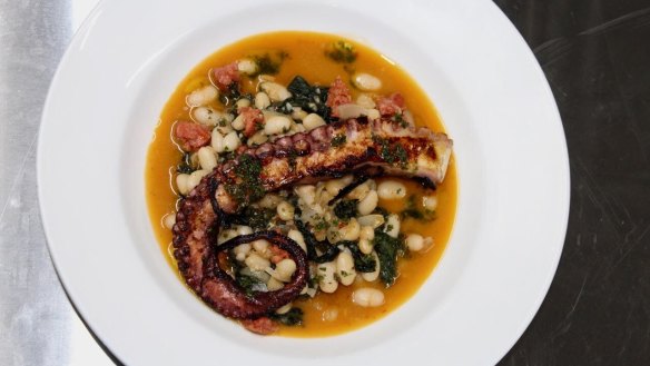 Octopus with white beans at The Bowling Pheasant.

