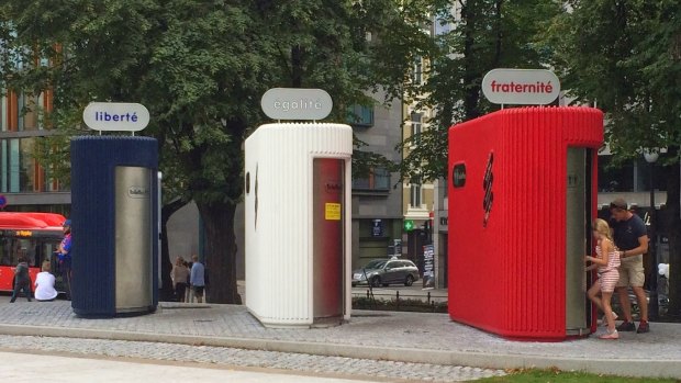 Oslo's engaging tricolor lavatories.