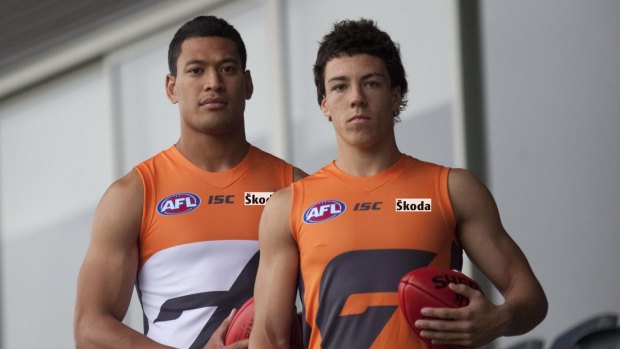 Early days: Israel Folau and Dylan Shiel in 2010.