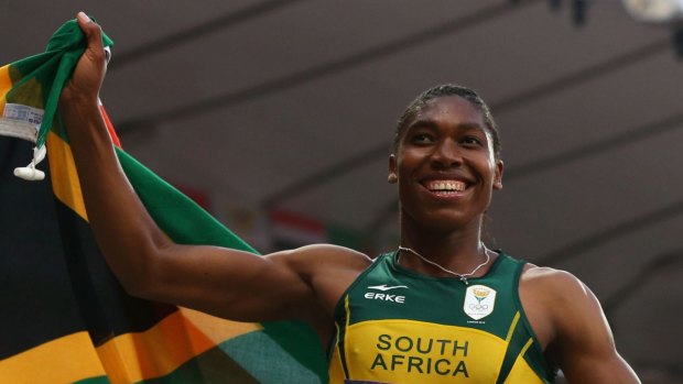 Caster Semenya celebrates her silver medal at the London Olympics