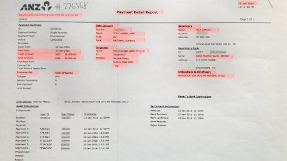 Bank records relating to the <i>60 Minutes</i> payment. 