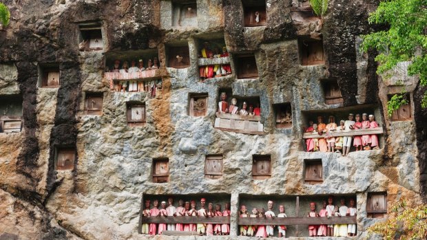 Lemo - an old burial site in Tana Toraja. Galleries of tau-tau guard the graves in South Sulawesi, Indonesia.