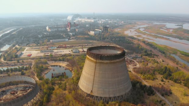 The cooling tower at the nuclear power plant in Chernobyl.