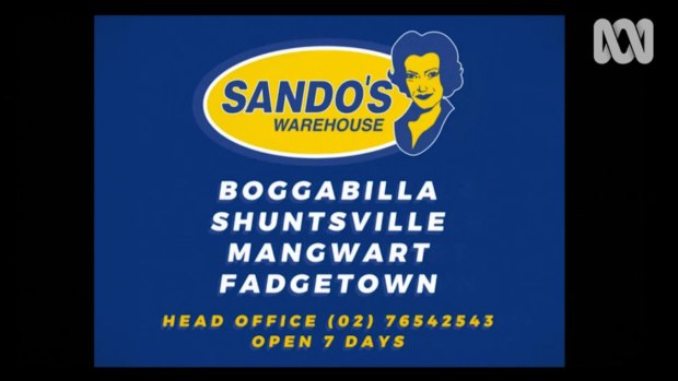 One of the faux ads for Sando's Warehouse.