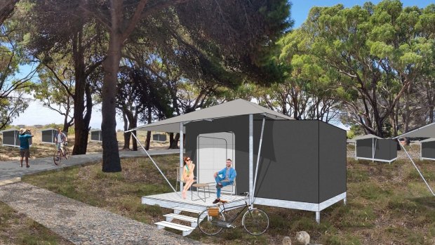 An artist's impression of what the 'glamping' accommodation would look like on Rotto.