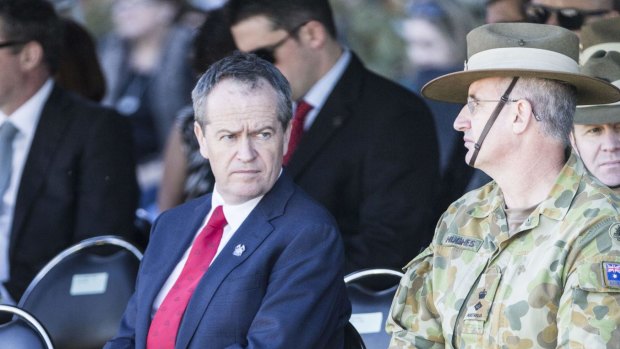 Opposition leader Bill Shorten at the official farewell for 300 troops bound for Iraq.