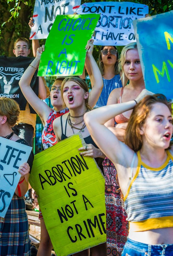 A small group of pro-choice demonstrators greeted the pro-lifers at Parliament House.