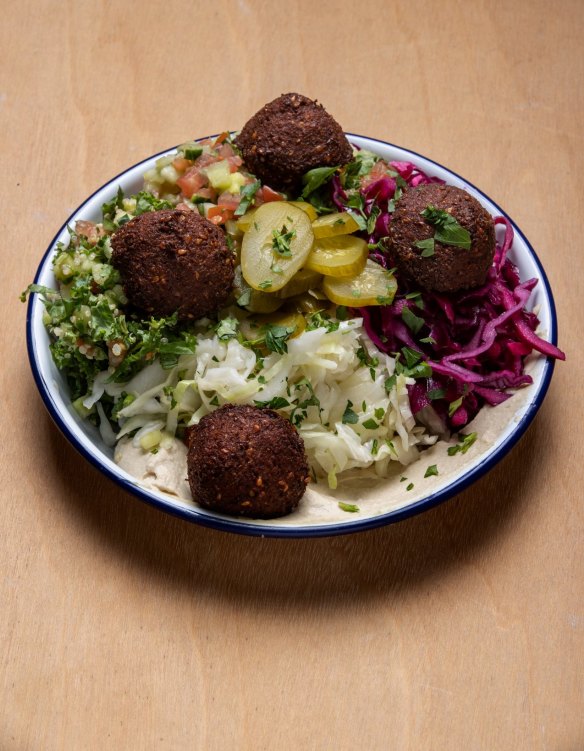 Red harissa falafel salad bowl is our pick from The Pita Man.