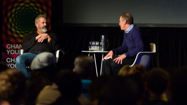 Mel Gibson in conversation with Garry Maddox at the Sydney Film Festival. 
