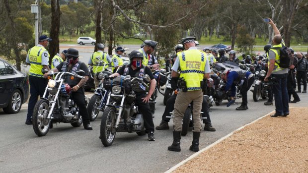 Rebels bikies: Perhaps on the way to a pottery class.
