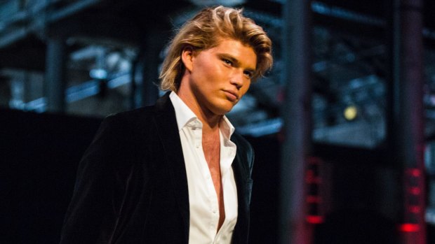 Jordan Barrett on the David Jones Autumn Winter 2018 Collections Launch runway on Wednesday night.