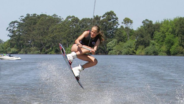 Aerial combat: Courtney Nevin, 13, wakeboarding on the Hawkesbury River.