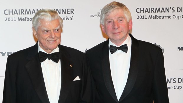 Kings of the red carpet: Bart Cummings and veteran racing writer Tony Bourke at a VRC dinner in 2011
