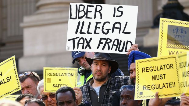 Taxi drivers protesting n Melbourne this morning.