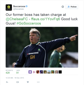 Oh no: FFA wishes former Socceroos coach Guus Hiddink good luck at Chelsea before he is announced by the club. 