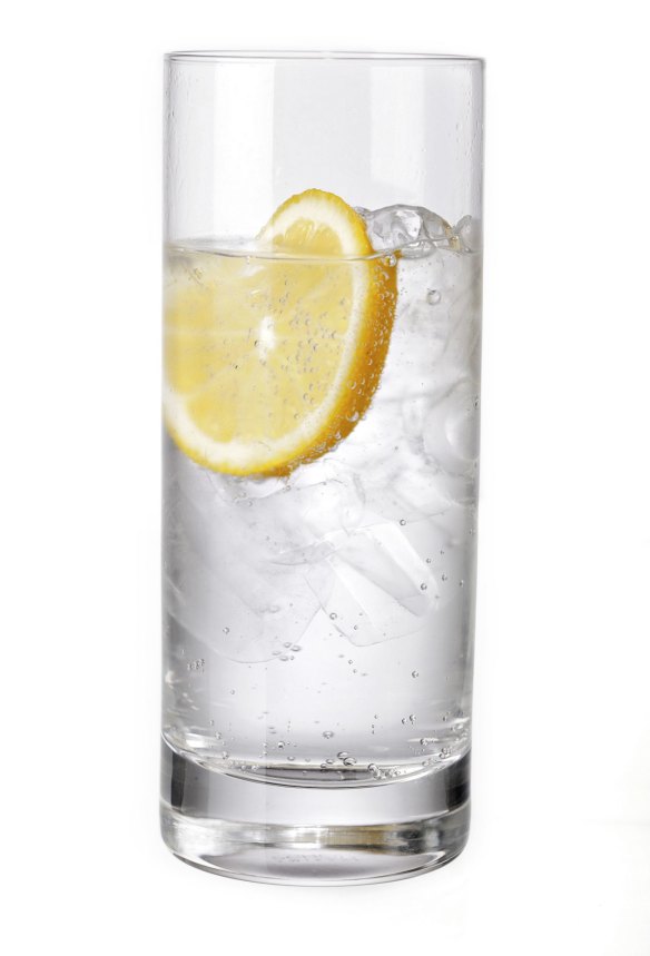 Old faithful: Mineral water with slice of lemon.
