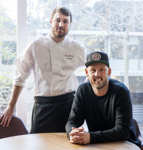 Chef Alexis Besseau (left) and owner Andrew Becher at new Potts Point brasserie Franca.