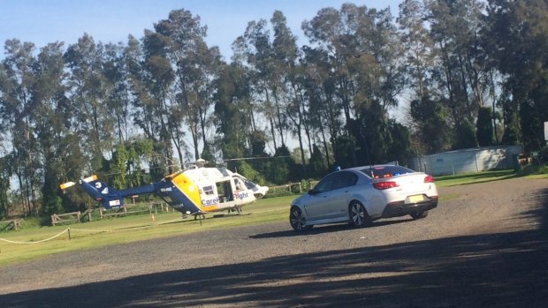 A female motorcyclist was taken by CareFlight helicopter to Westmead Hospital.