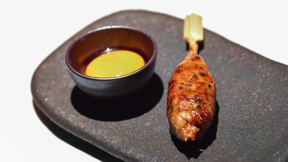 Tsukune chicken skewer from the robata grill. 