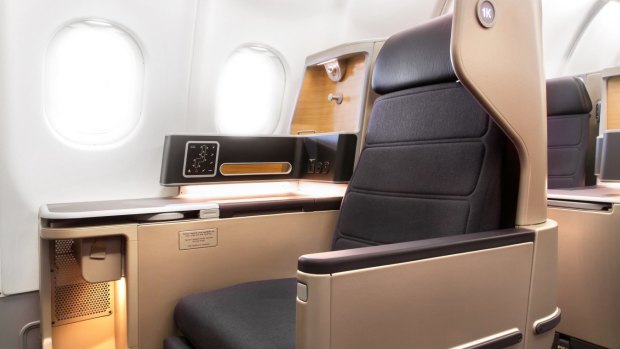 Business class seat on board the Qantas Airbus A330.