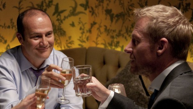 Russell Dykstra, pictured left with Richard Roxburgh in <i>Rake</i>,  says he likes restaurants that aren't too fancy.
