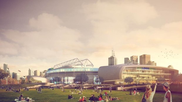 An artist's impression of the new entrance "pod" to be built on the eastern side of Rod Laver Arena.