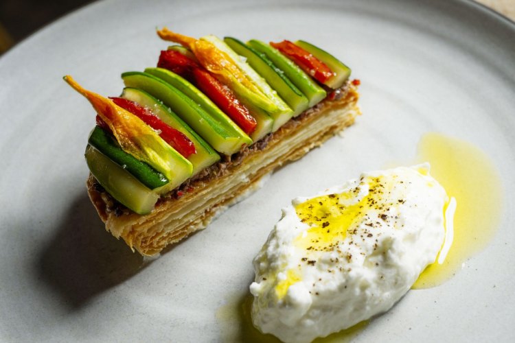 Zucchini tart with fromage frais at Hotel Centennial.