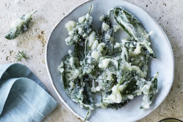 Sage leaves fried in a light batter.