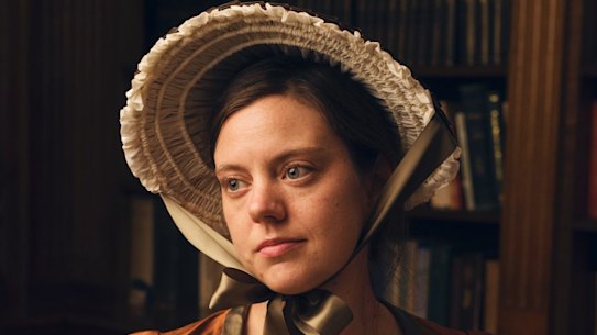 Anna Corkhill as Elizabeth Bennet, heroine of Austen's 1813 classic Pride and Prejudice.
