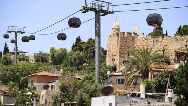 An artist's simulation of the planned cable car to Jerusalem's Old City. 