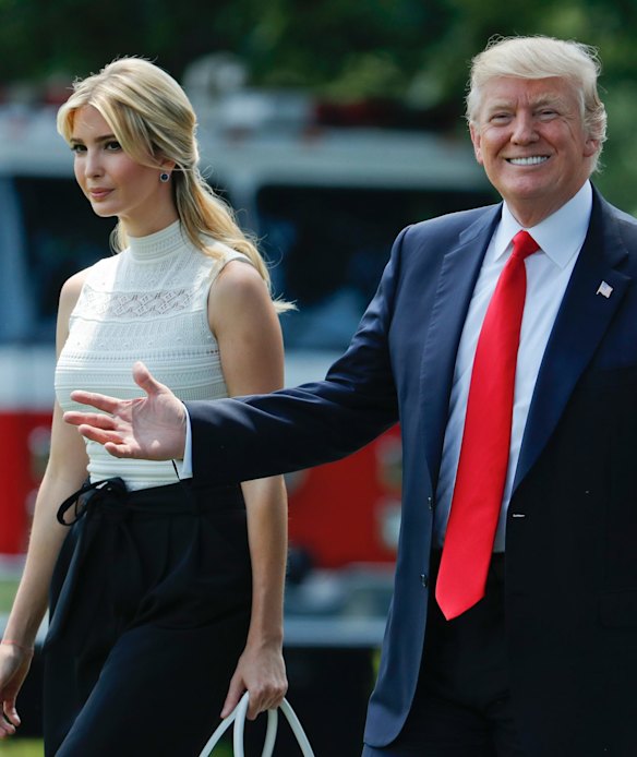 Ivanka and Donald Trump on the White House lawn.