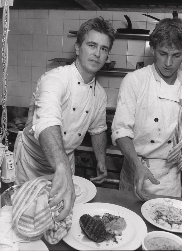 Perry at Blue Water Grill, Bondi, in 1986 with chef Andy Davies.