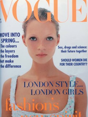 Kate Moss' first British Vogue cover in March 1993.