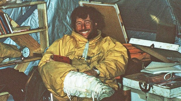 Bob Tingey in his portable accommodation at Mount Cresswell, Antarctica, in 1972.